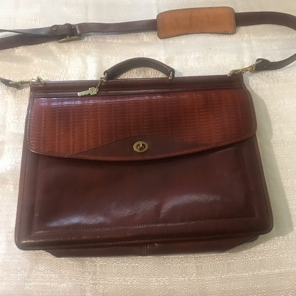 Jack George cognac color Leather Adjustable Strap Crossbody Briefcase - Picture 1 of 16